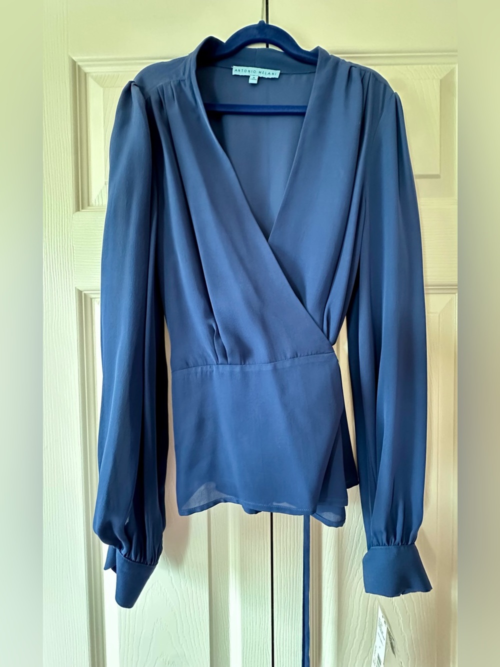 Antonio Melani- 100% silk Deep Cobalt Wrap Blouse -NEW